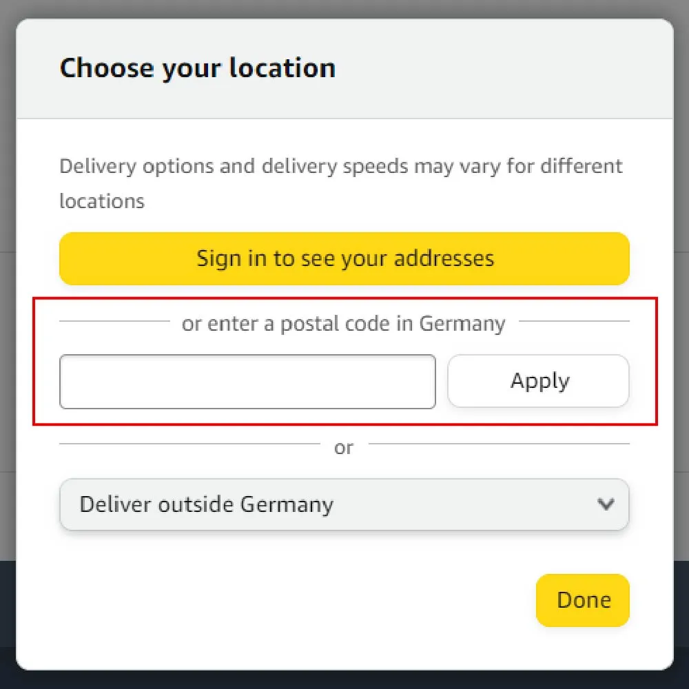 Enter Amazon Store Postal Code