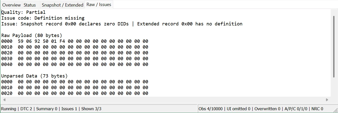 Getting Started with TSMaster DTC Analysis: A Practical Guide 25 TSMaster DTC Analysis Raw Data and Issues tab
