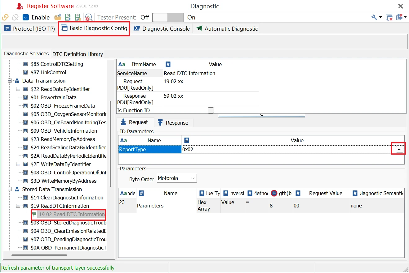 Getting Started with TSMaster DTC Analysis: A Practical Guide 35 Creating a new $19 service in the TSMaster Basic Diagnostic module