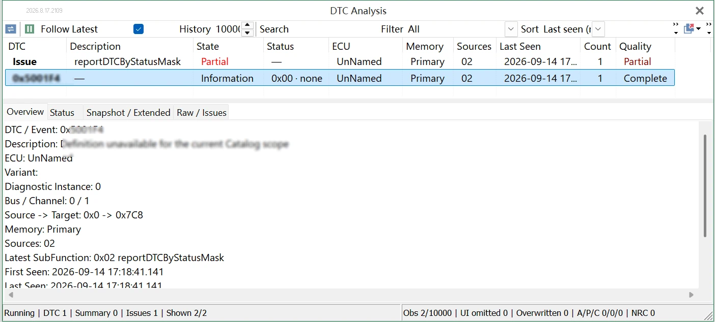 Getting Started with TSMaster DTC Analysis: A Practical Guide 41 TSMaster DTC Analysis automatically parsing DTC information from Basic Diagnostic