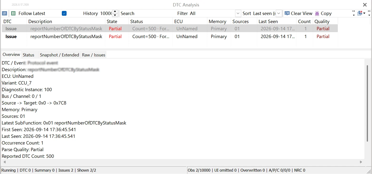 Getting Started with TSMaster DTC Analysis: A Practical Guide 45 TSMaster DTC Analysis automatically parsing DTC information from Database-Based Diagnostic